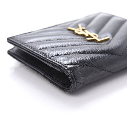Saint Laurent Grain De Poudre Matelasse Chevron Monogram Zipped Card Case Black 6 of 9