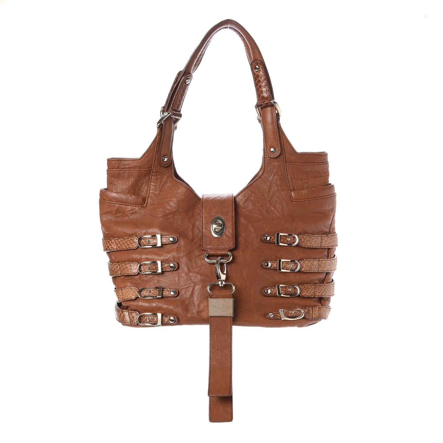 Jimmy Choo Calfskin Snakeskin Bree Biker Shoulder Bag Tan 1 of 13