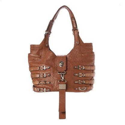 Jimmy Choo Calfskin Snakeskin Bree Biker Shoulder Bag Tan 1 of 13