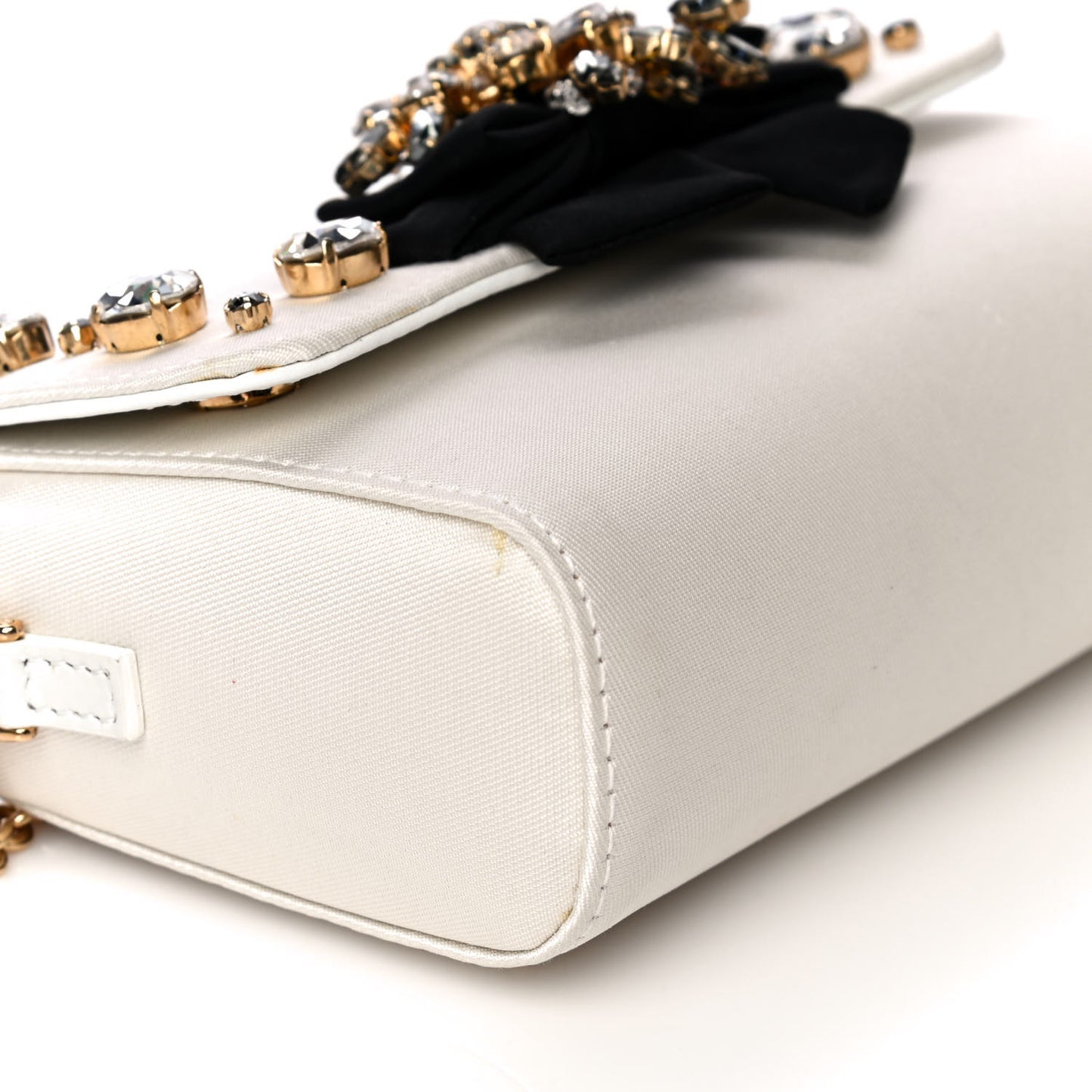 Canvas Crystal Embellished Childrens Bow Chain Clutch White