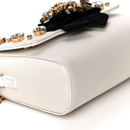 Dolce & Gabbana Canvas Crystal Embellished Childrens Bow Chain Clutch White 9 of 12