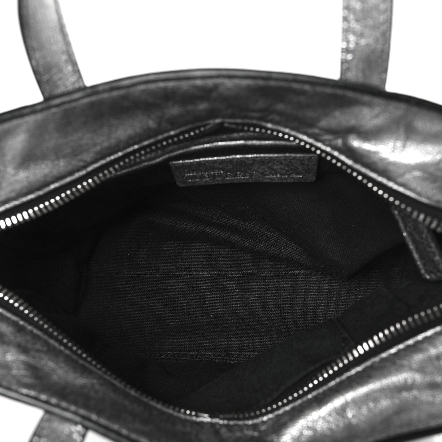 Metallic Pebbled Calfskin Mini Padlock Tote Silver