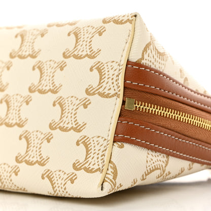 Celine Lambskin Triomphe Canvas Clutch With Chain White Tan 10 of 11