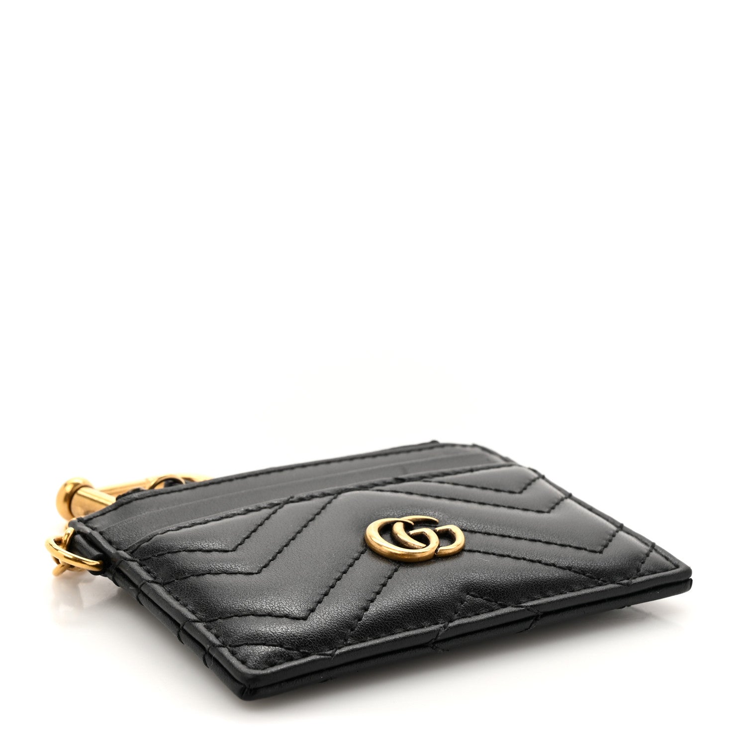 Gucci Calfskin Matelasse Chevron GG Marmont Key Case Card Holder Black 4 of 7