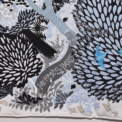 Hermes Silk Dans Un Jardin Anglais Scarf 90 White Ciel Black 4 of 5