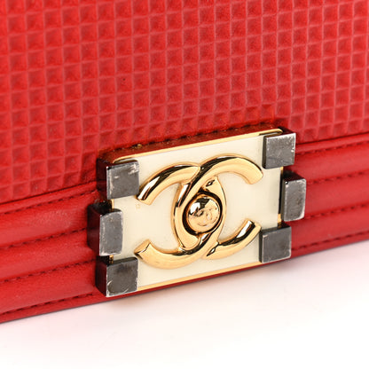 Chanel Lambskin Embossed Medium Boy Cube Flap Red 11 of 15