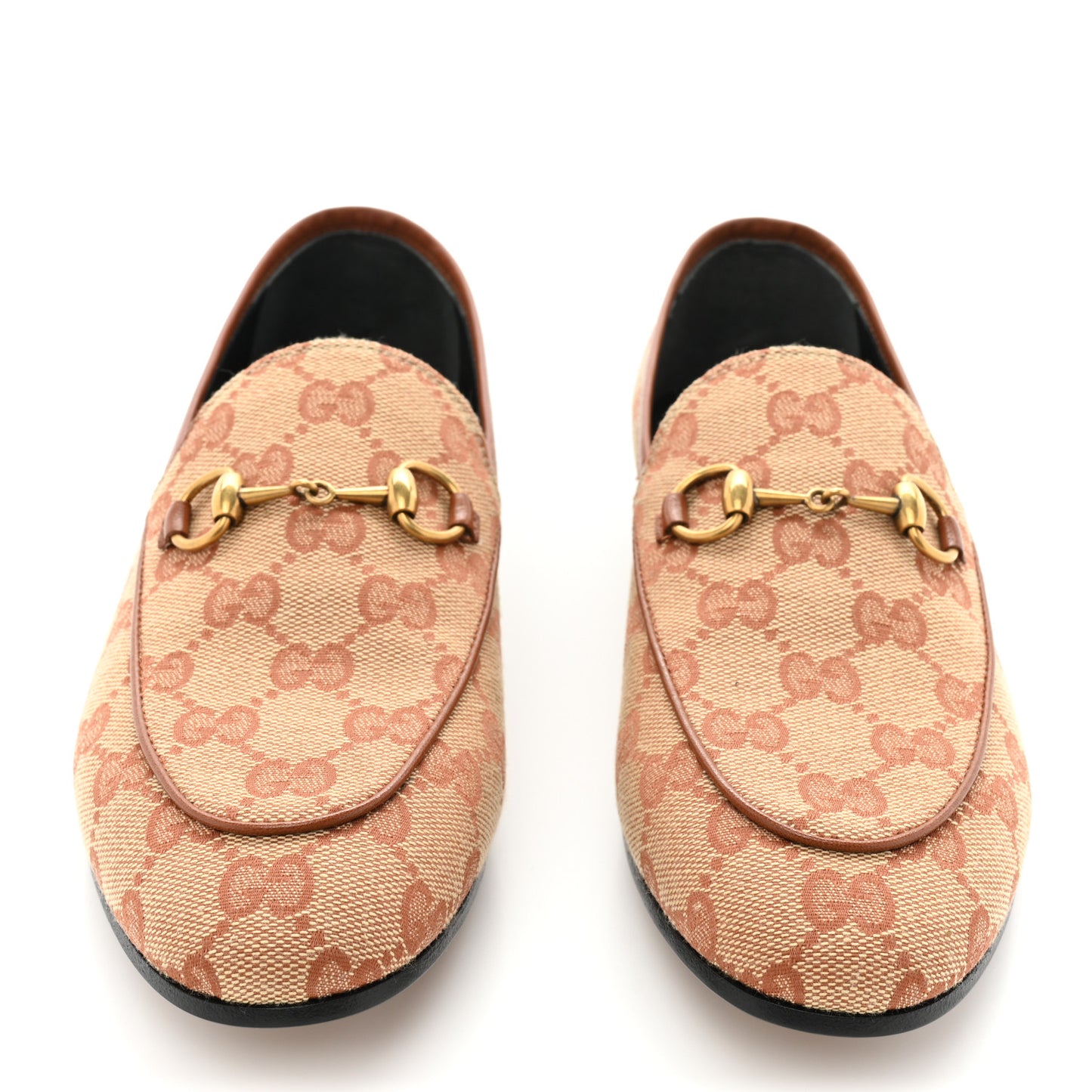 Canvas GG Monogram Horsebit Womens Jordaan Loafers 37.5 Beige Ruggine Rust