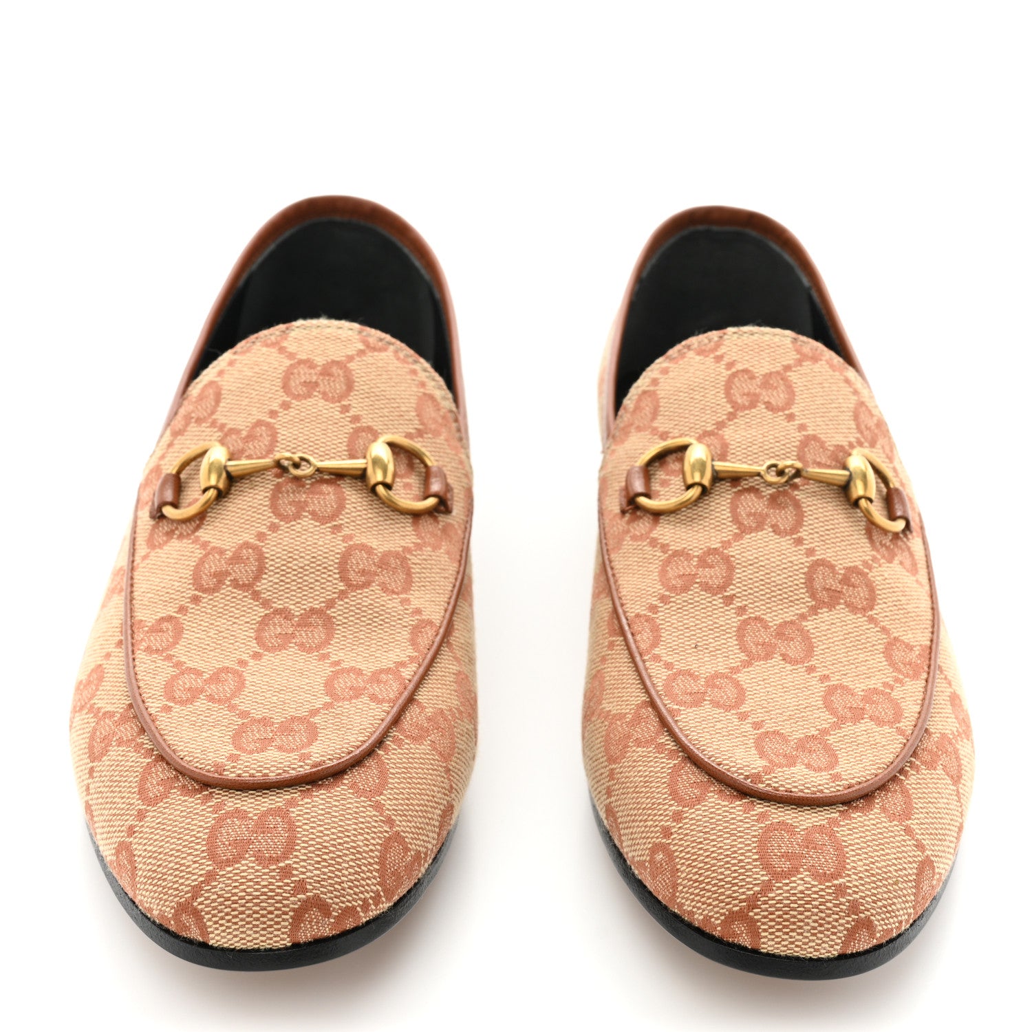 Gucci Canvas GG Monogram Horsebit Womens Jordaan Loafers 37.5 Beige Ruggine Rust 2 of 11