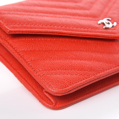 Chanel Caviar Chevron Quilted Statement Wallet On Chain WOC Red 9 of 11