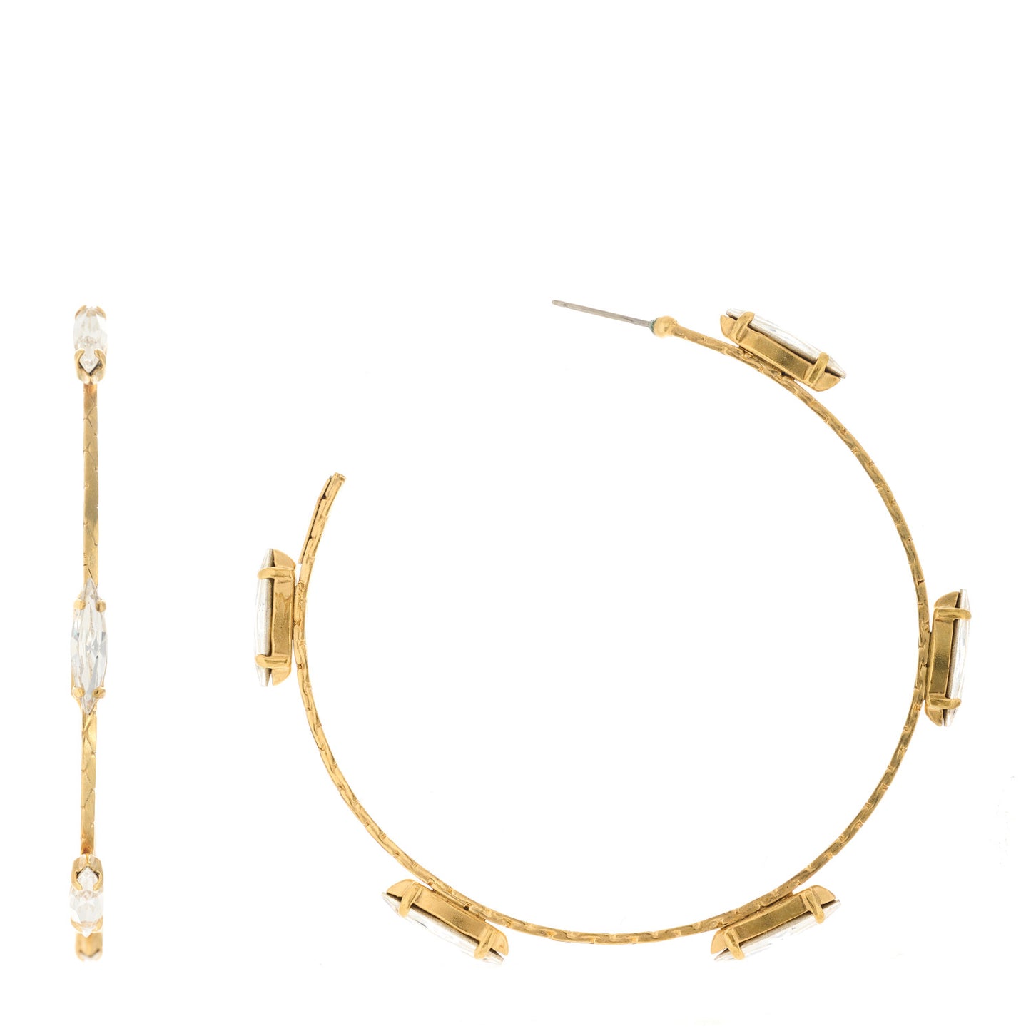 Metal Crystal Hoop Earrings Gold