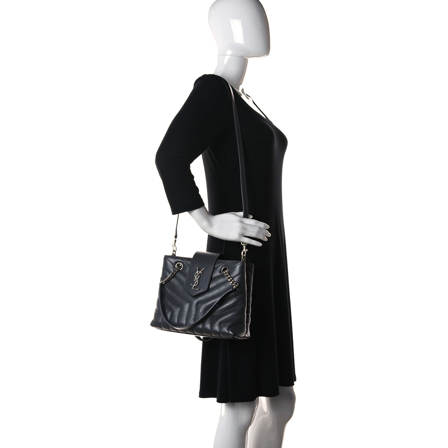 Calfskin Y Quilted Monogram Small Loulou Shopper Grey