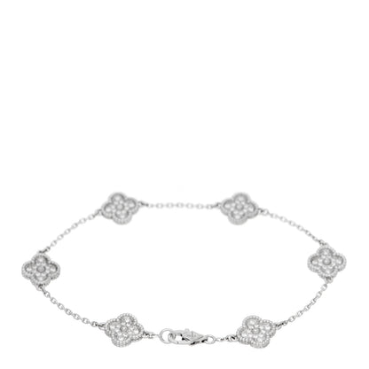 Van Cleef & Arpels 18K White Gold Diamond 6 Motifs Sweet Alhambra Bracelet 2 of 5