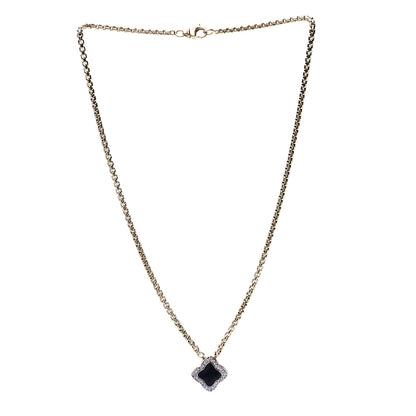 David Yurman 18K Yellow Gold Diamond Black Onyx Carved Quatrefoil Necklace 3 of 6