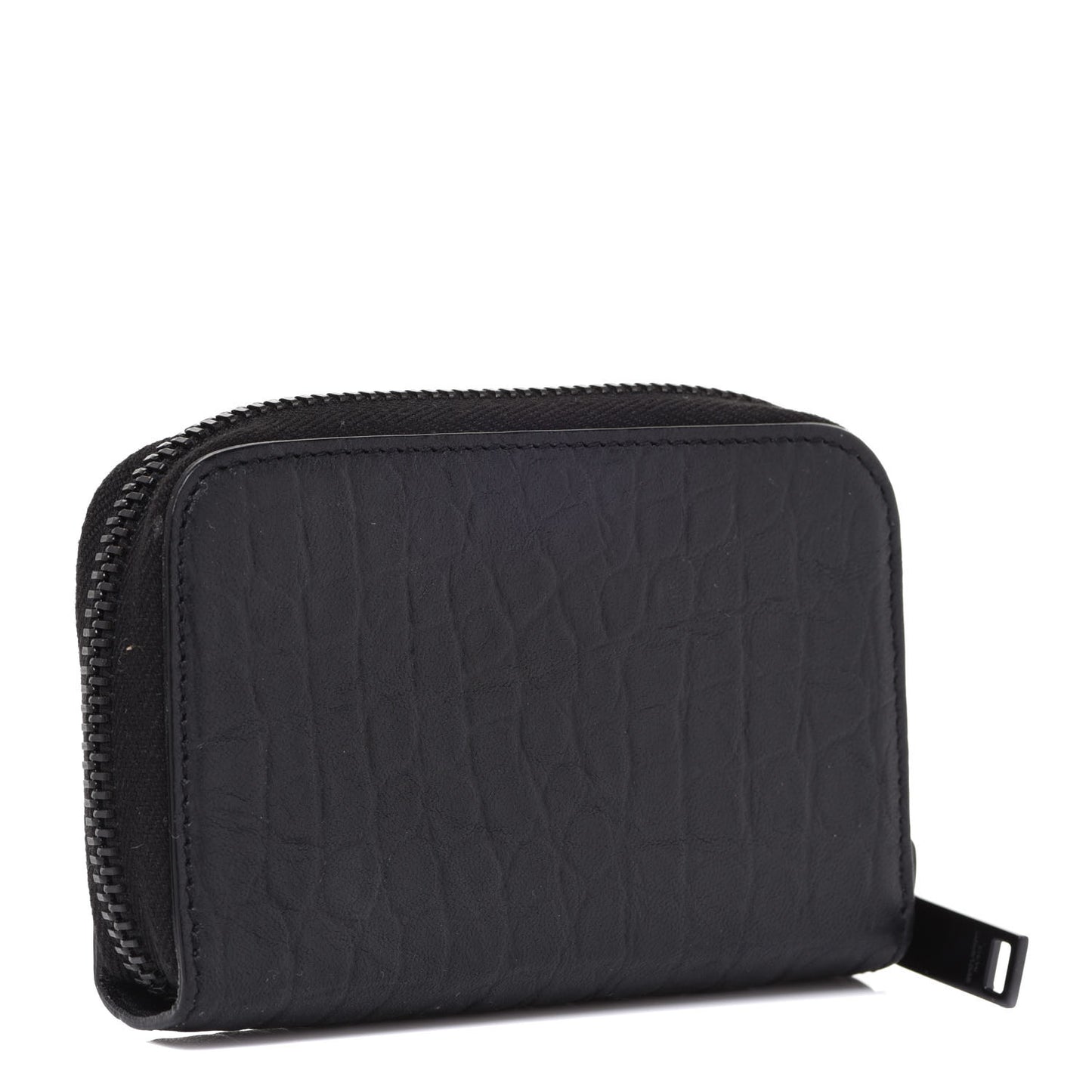 Calfskin Crocodile Embossed Monogram Zip Coin Purse Black