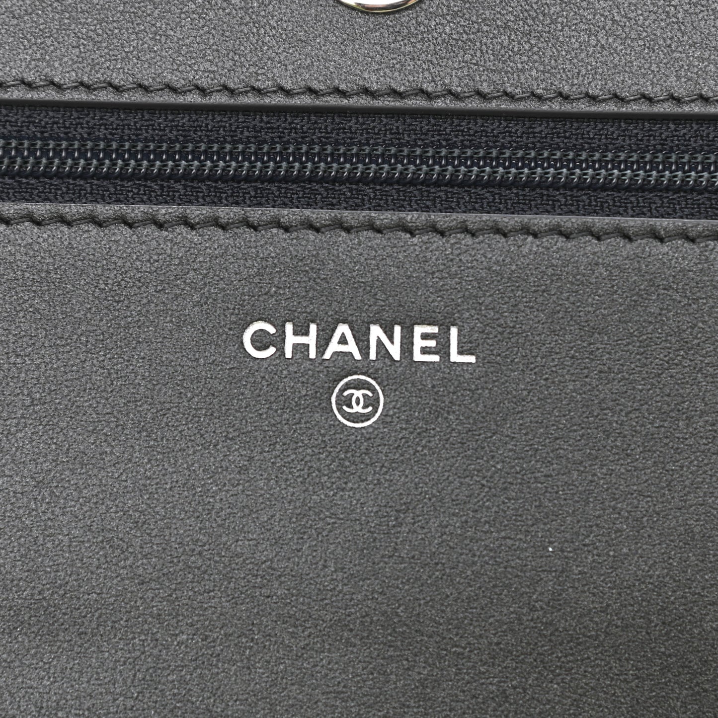 Goatskin Camellia Embossed Wallet On Chain WOC Grey