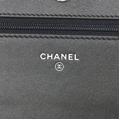 Chanel Goatskin Camellia Embossed Wallet On Chain WOC Grey 6 of 12