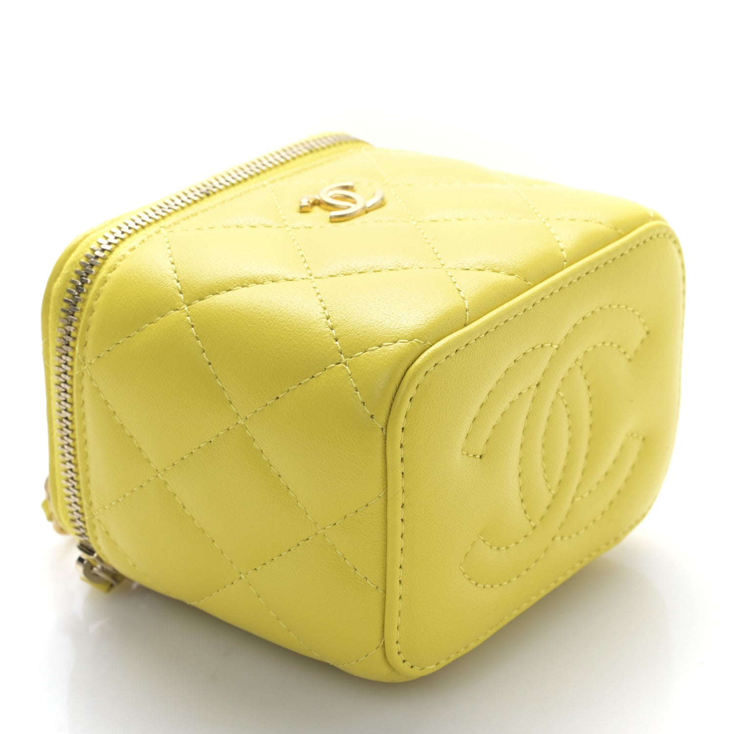 Chanel Lambskin Quilted Mini Pearl Crush Vanity Case With Chain Yellow 4 of 9