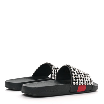 Gucci Calfskin Crystal Embellished Web Slide Sandals 41 Blue Red 4 of 7