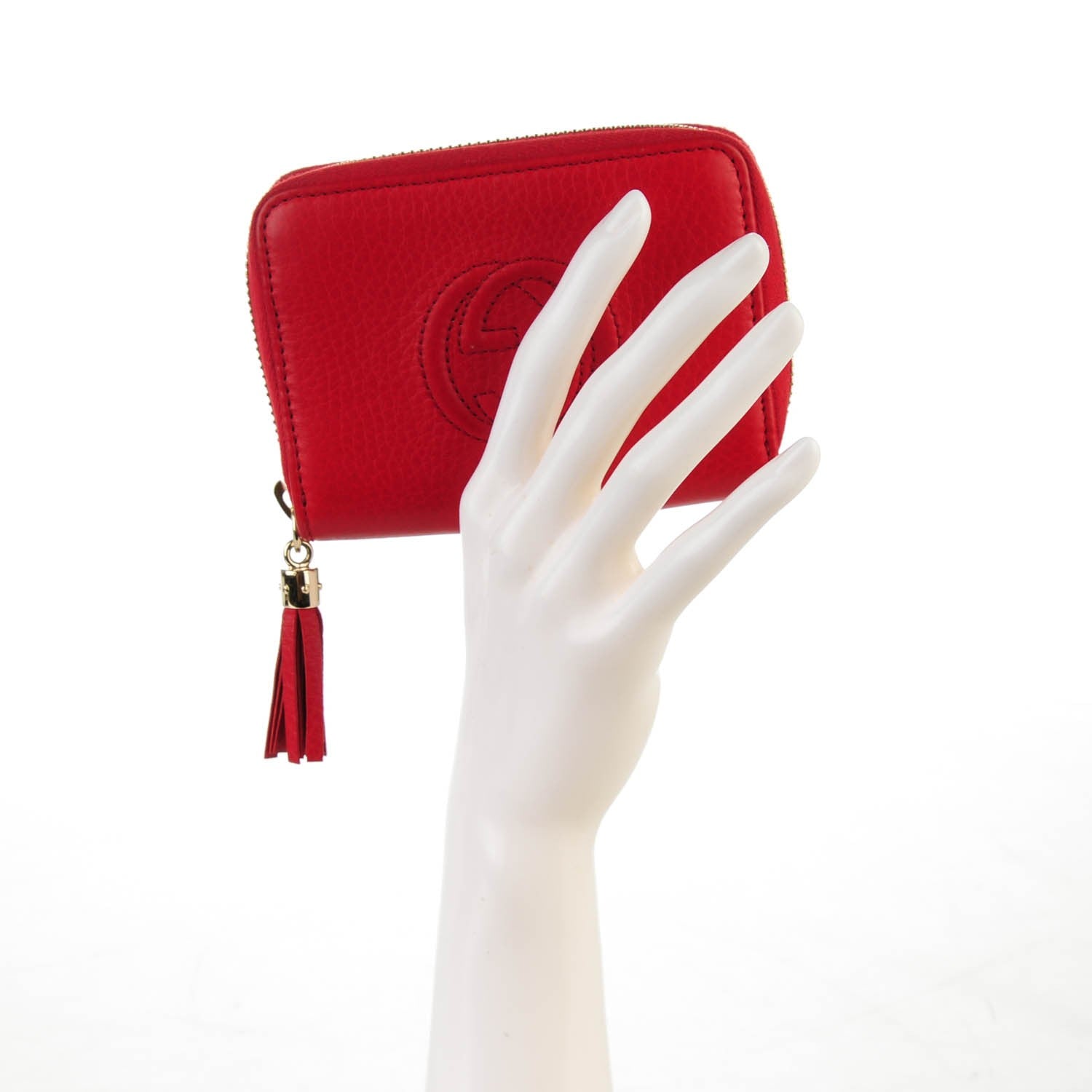 Gucci Pebbled Calfskin Soho Compact Disco Zip Around Wallet Tabasco Red 2 of 7
