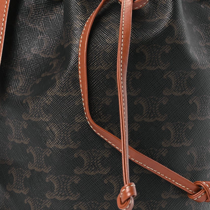 Celine Triomphe Canvas Calfskin Small Drawstring Bucket Bag Tan 9 of 11