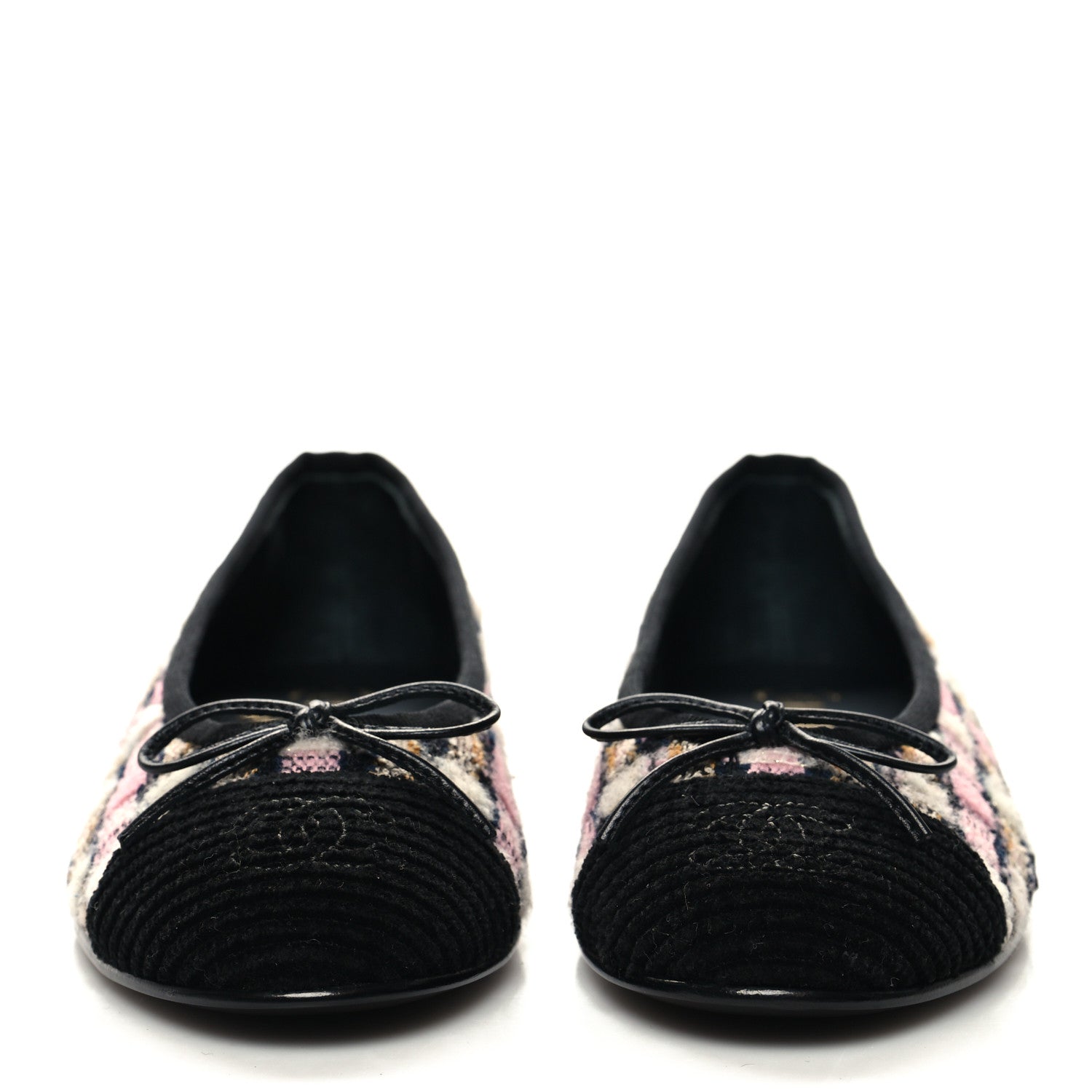 Chanel Wool Cotton Tweed Corduroy Cap Toe Ballerina Flats 37.5 Pink Black Multicolor 2 of 8