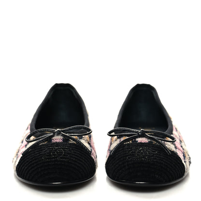 Chanel Wool Cotton Tweed Corduroy Cap Toe Ballerina Flats 37.5 Pink Black Multicolor 2 of 8