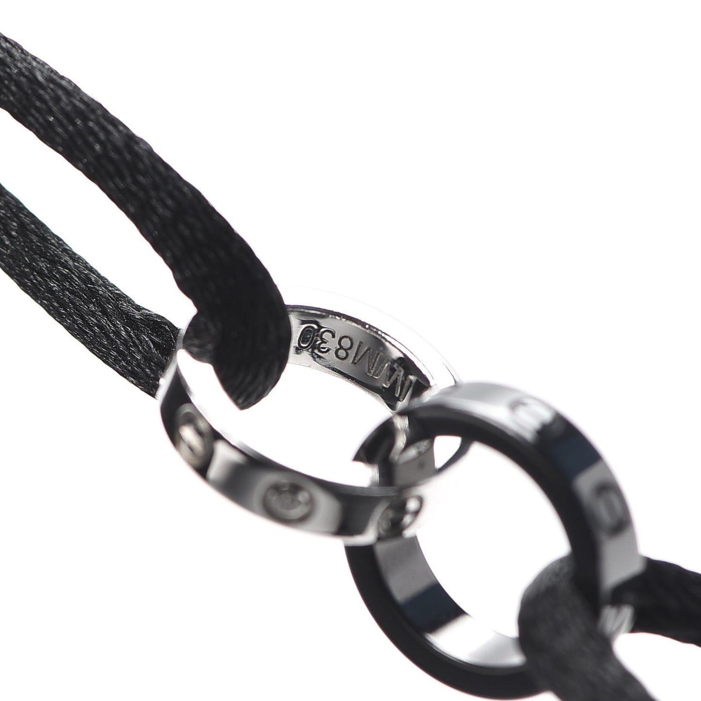 18K White Gold Ceramic 4 Diamond LOVE Cord Bracelet Black