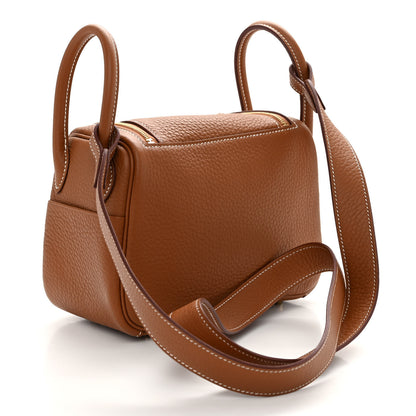 Hermes Taurillon Clemence Mini Lindy 20 Gold 3 of 11