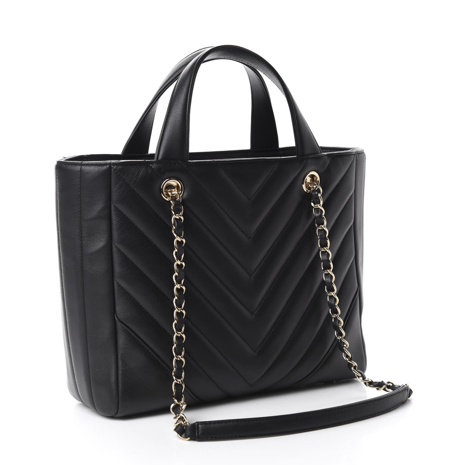 Chanel Calfskin Chevron Quilted Statement Shopping Tote Black 4 of 11