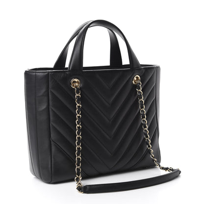 Chanel Calfskin Chevron Quilted Statement Shopping Tote Black 4 of 11