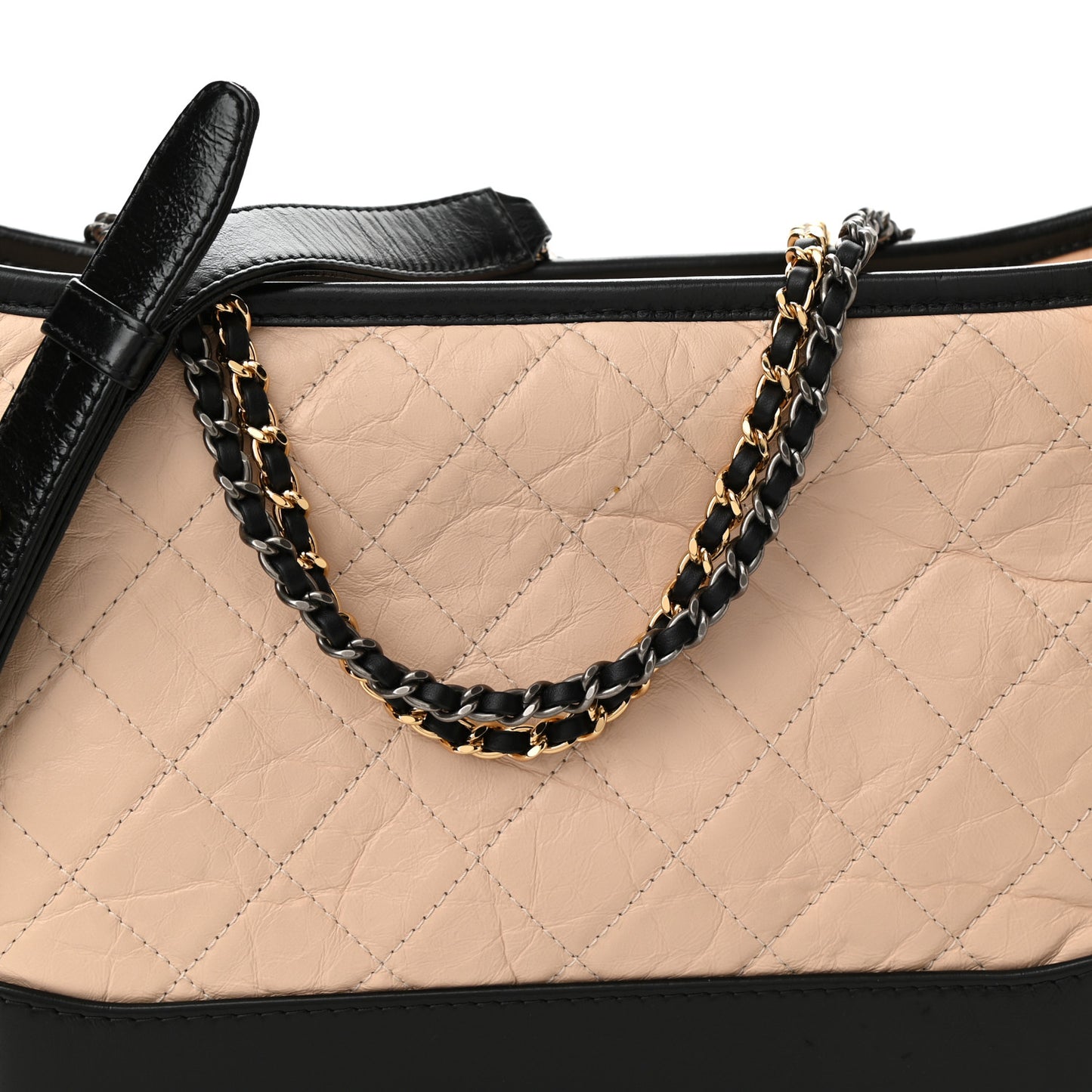 Aged Calfskin Quilted Medium Gabrielle Hobo Beige Black