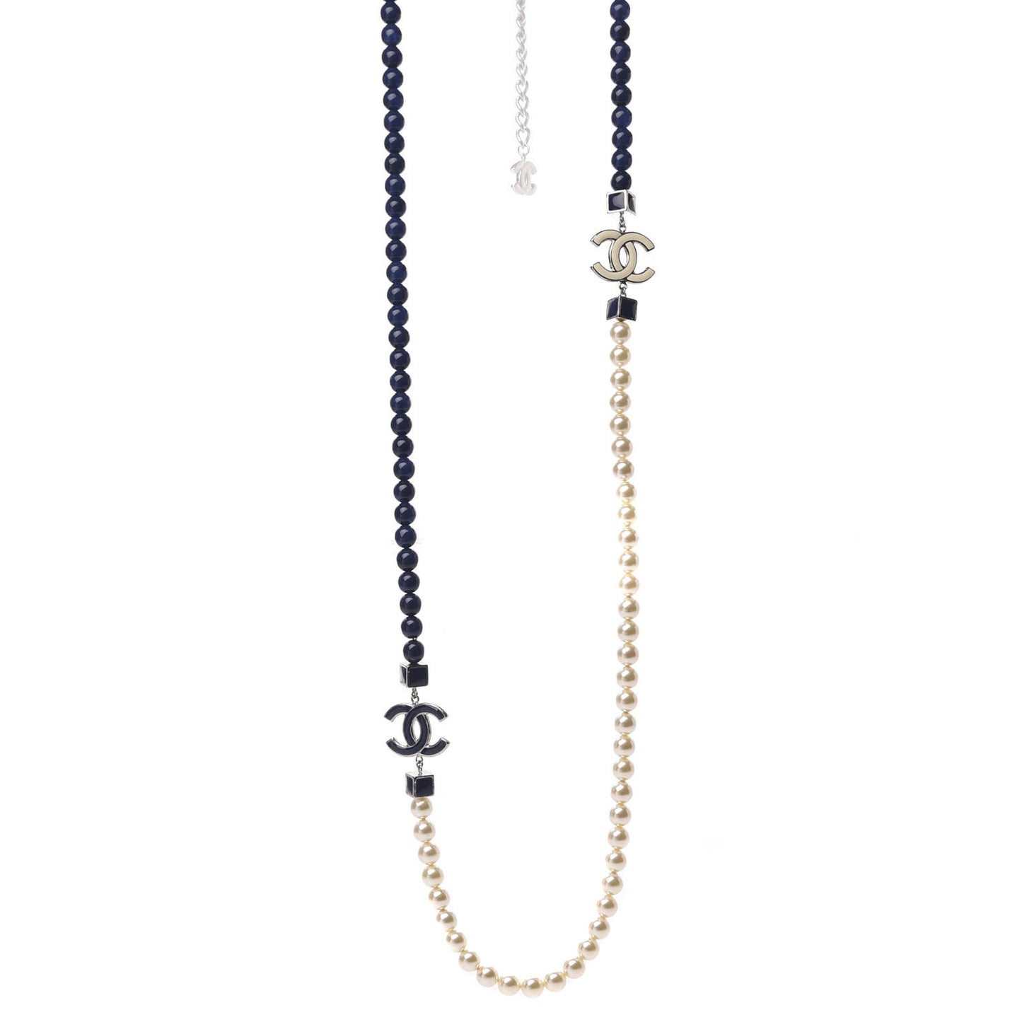Pearl CC Long Necklace Pearly White Blue
