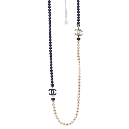 Chanel Pearl CC Long Necklace Pearly White Blue 1 of 4