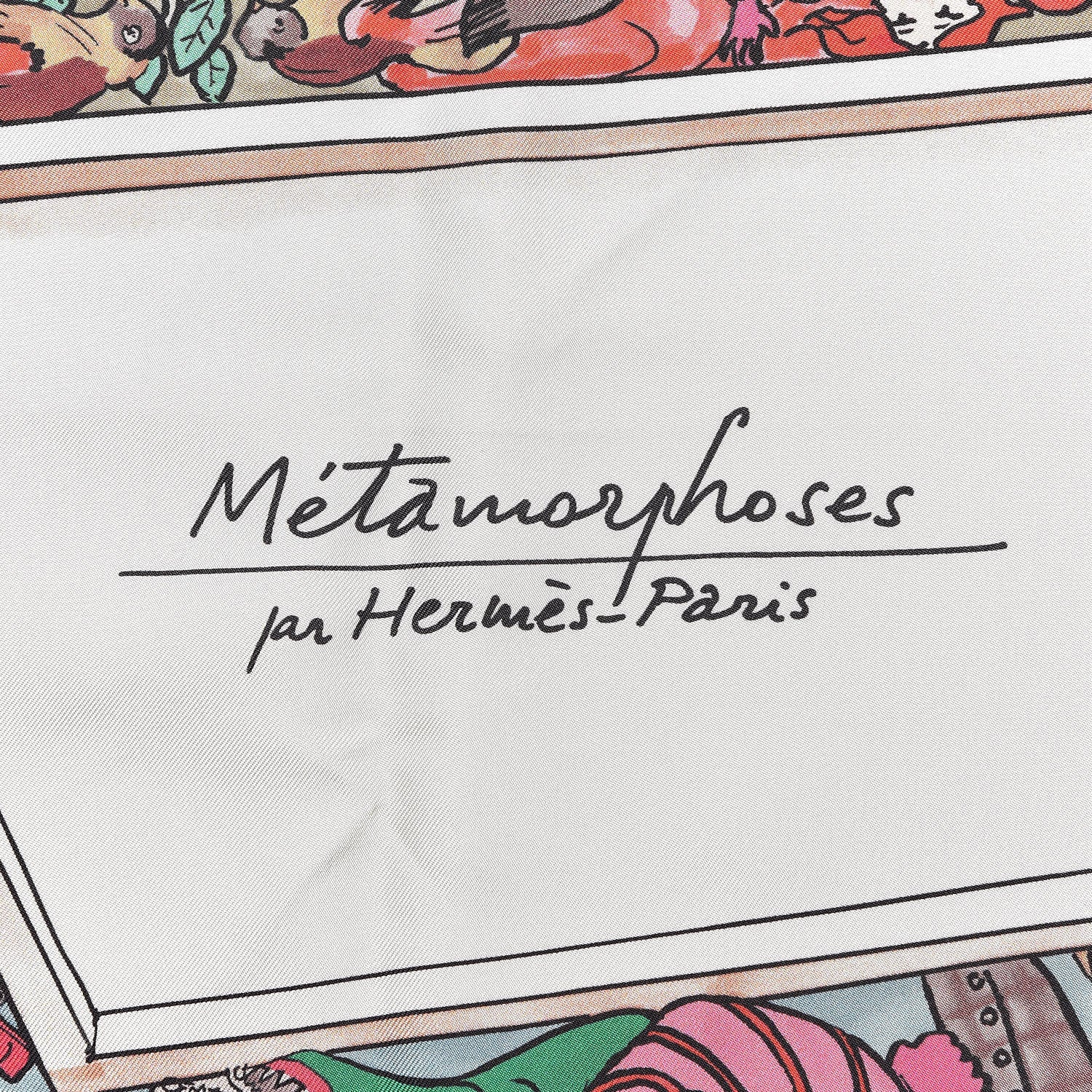 Hermes Silk Metamorphoses Par Paris Scarf 90 Rose Cendre Vert 3 of 6