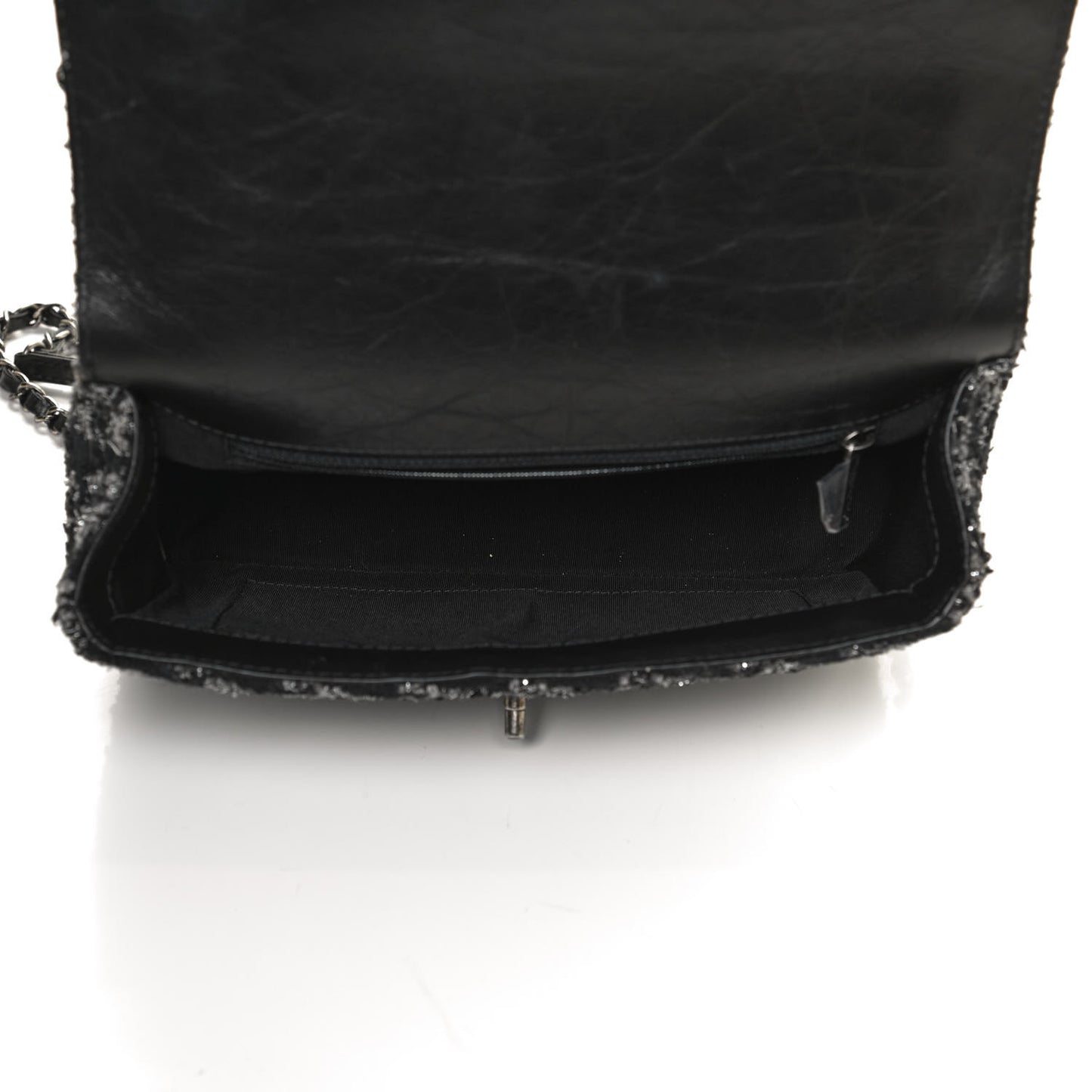 Shearling Tweed Medium Handle Boy Flap Black Grey