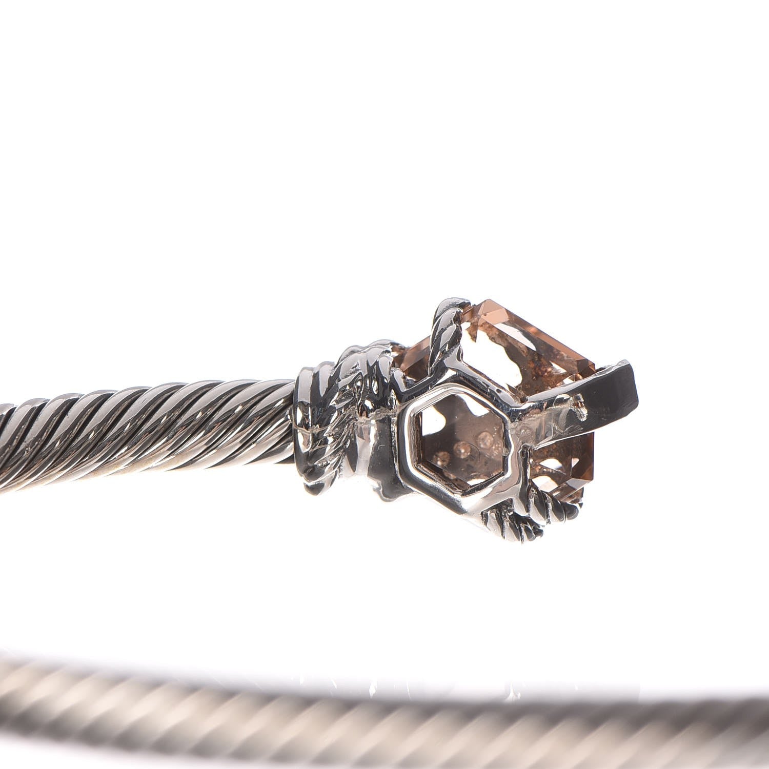 David Yurman Sterling Silver Diamond Morganite 4mm Cable Wrap Bracelet 5 of 5