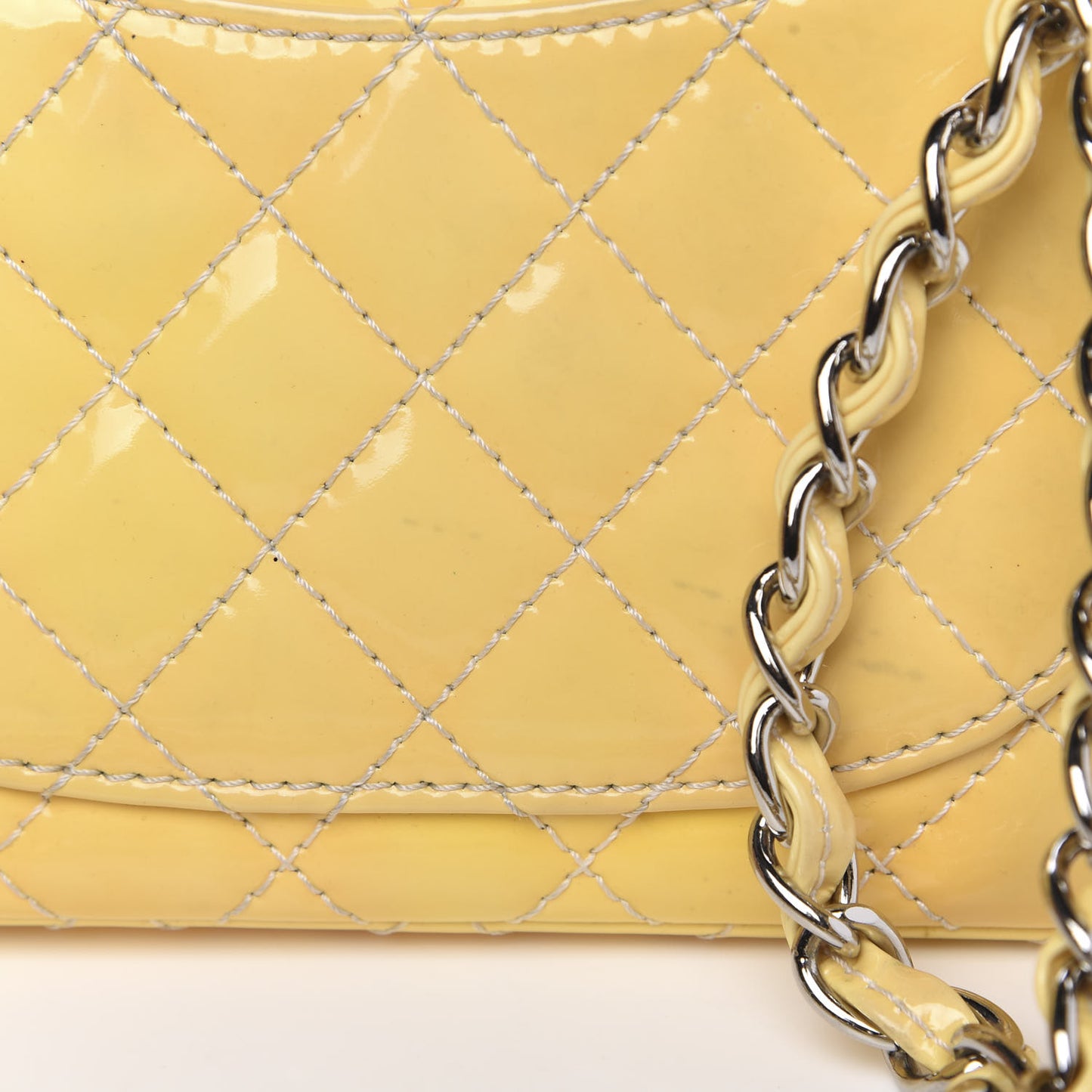 Patent Quilted Medium Double Flap Yellow