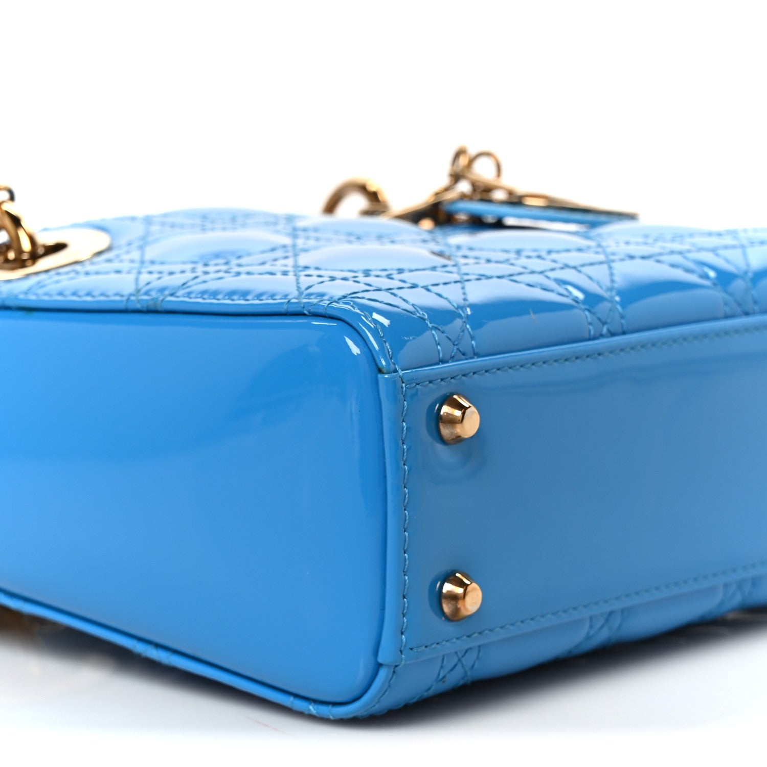 Christian Dior Patent Cannage Mini Lady Dior Blue 9 of 10