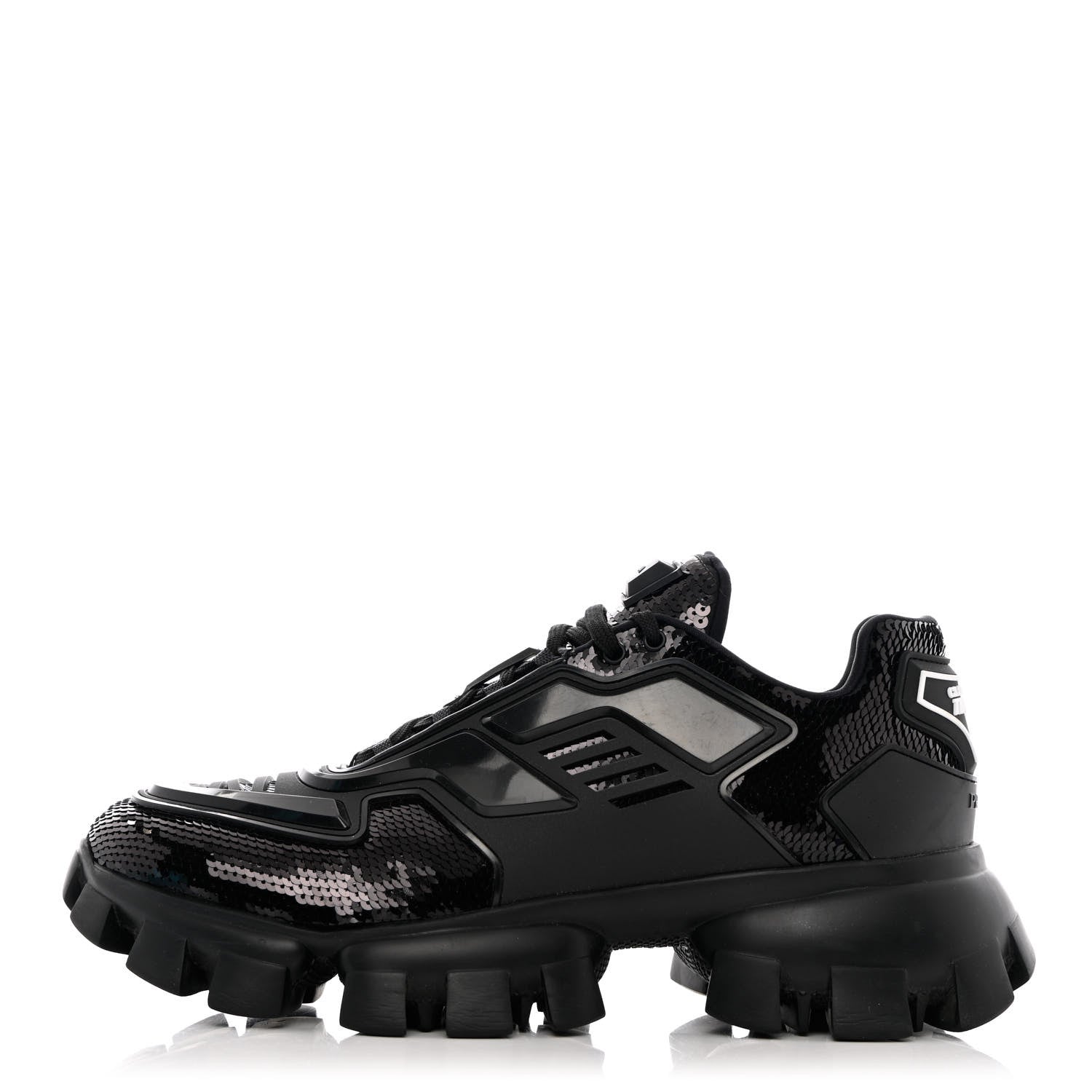 Prada Sequin Cotton Rubber Mens Cloudbust Thunder Sneakers 8 Black 1 of 14