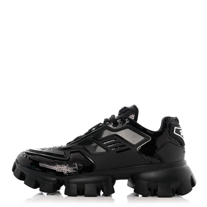 Prada Sequin Cotton Rubber Mens Cloudbust Thunder Sneakers 8 Black 1 of 14