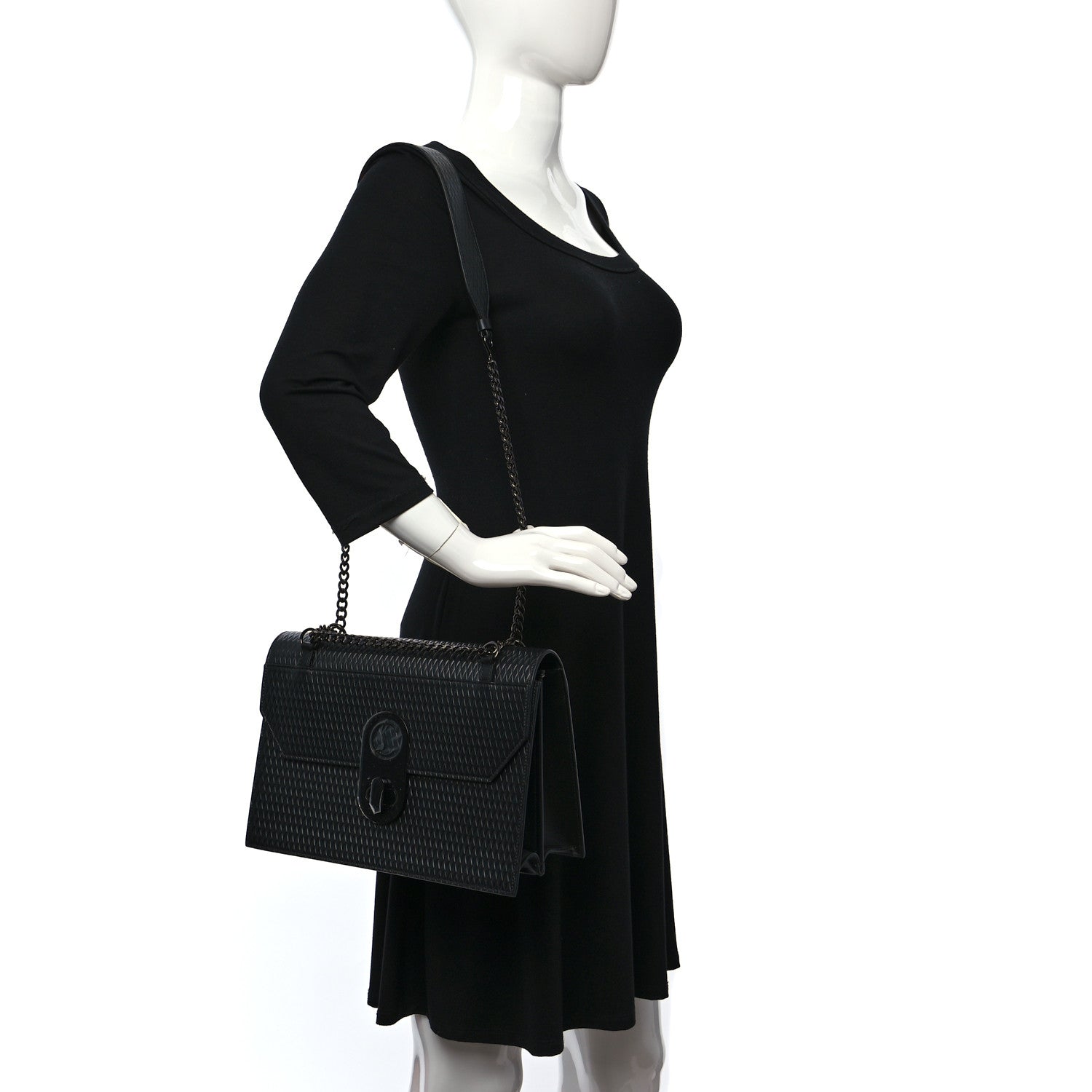 Christian Louboutin Calfskin Elisa Extra Large Resille Shoulder Bag Black 2 of 8