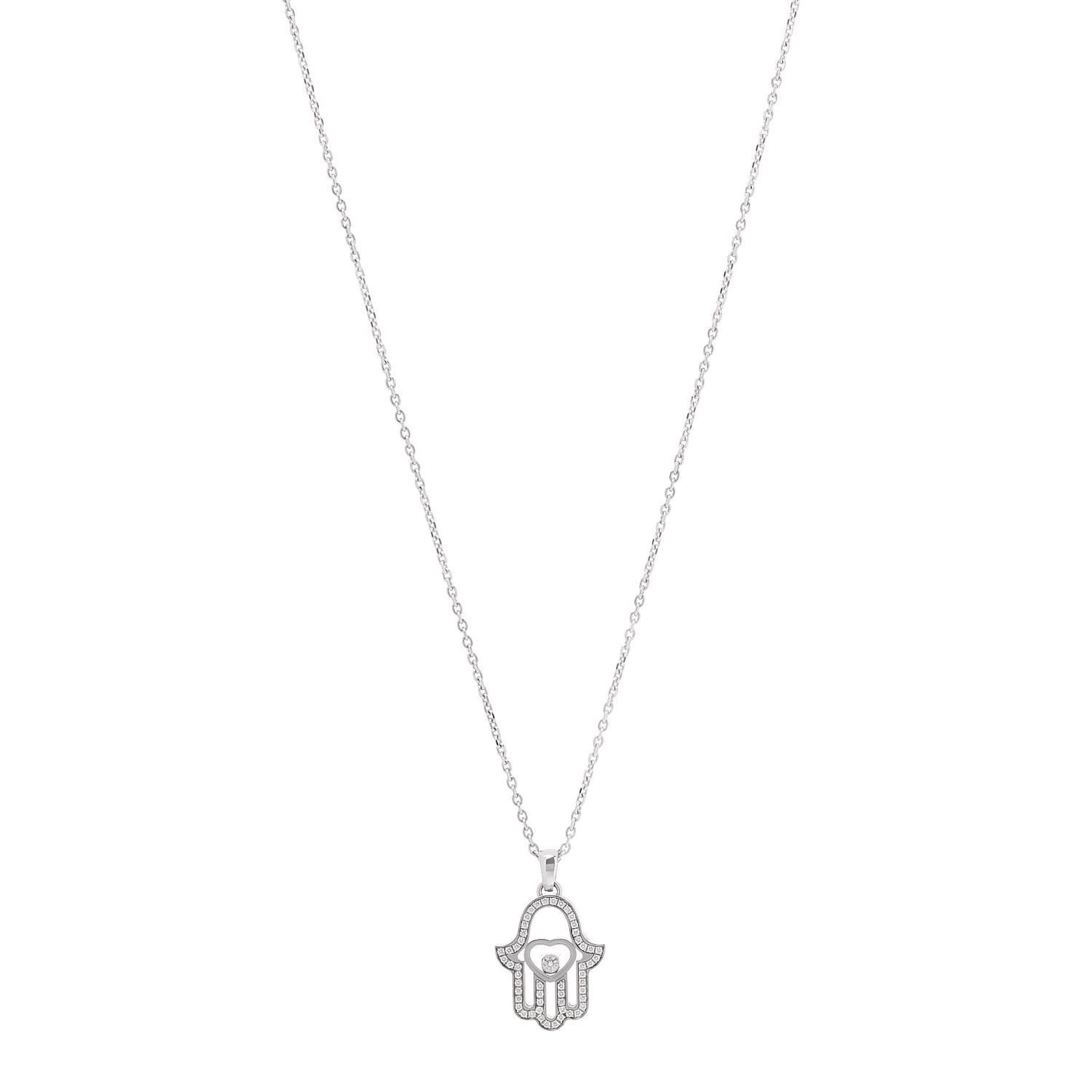18K White Gold Diamond Happy Diamonds Hamsa Pendant Necklace