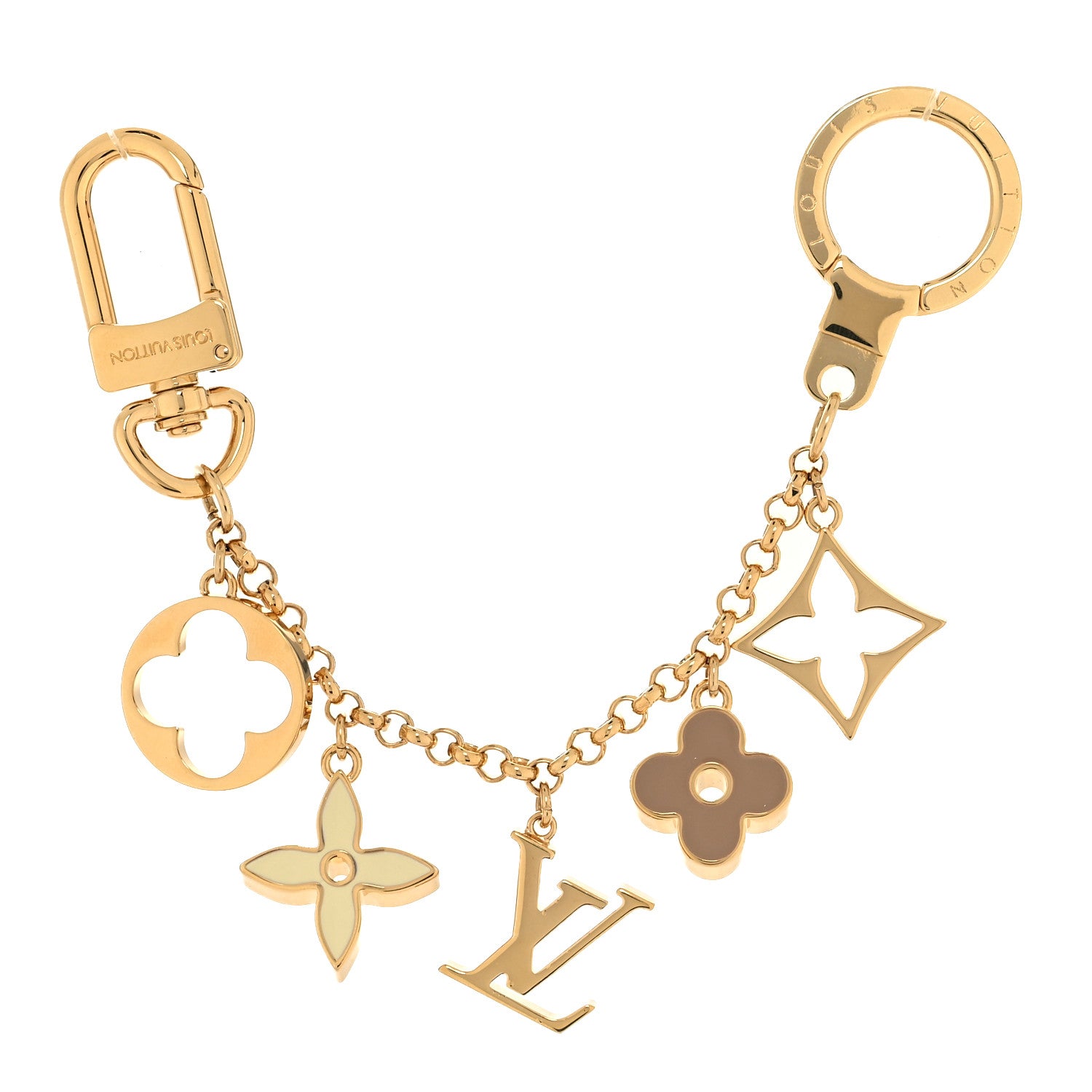 Louis Vuitton Brass Enamel Fleur De Monogram Bag Charm Chain Gold 1 of 4