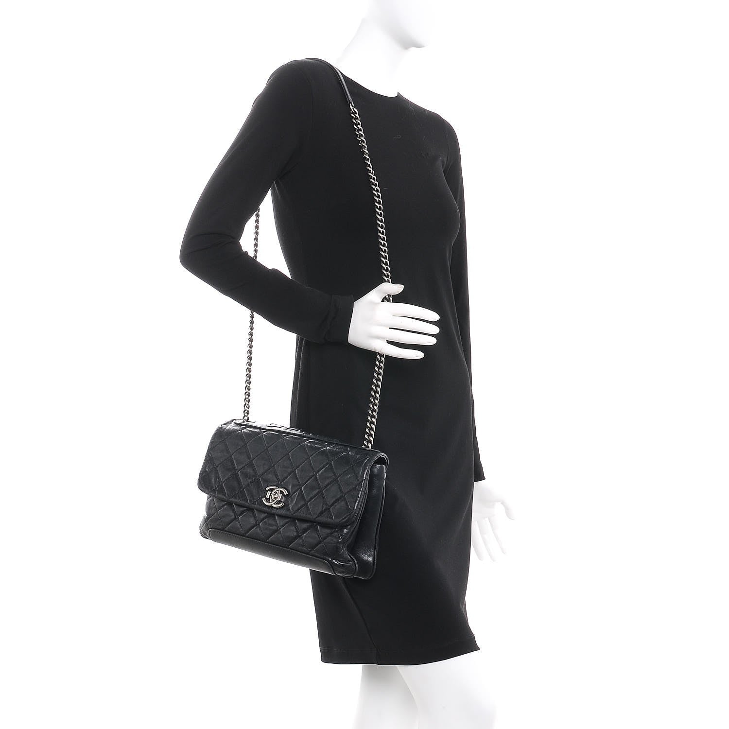 Chanel Aged Calfskin Quilted Jumbo Flap Black 2 of 13