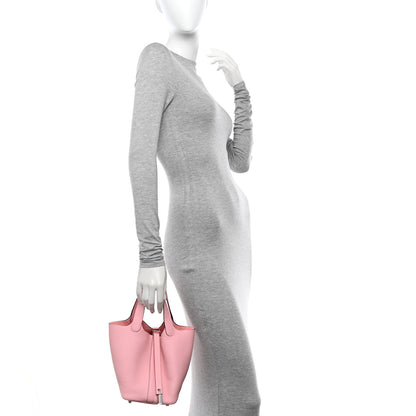 Hermes Taurillon Clemence Picotin Lock 18 PM Rose Sakura 2 of 12