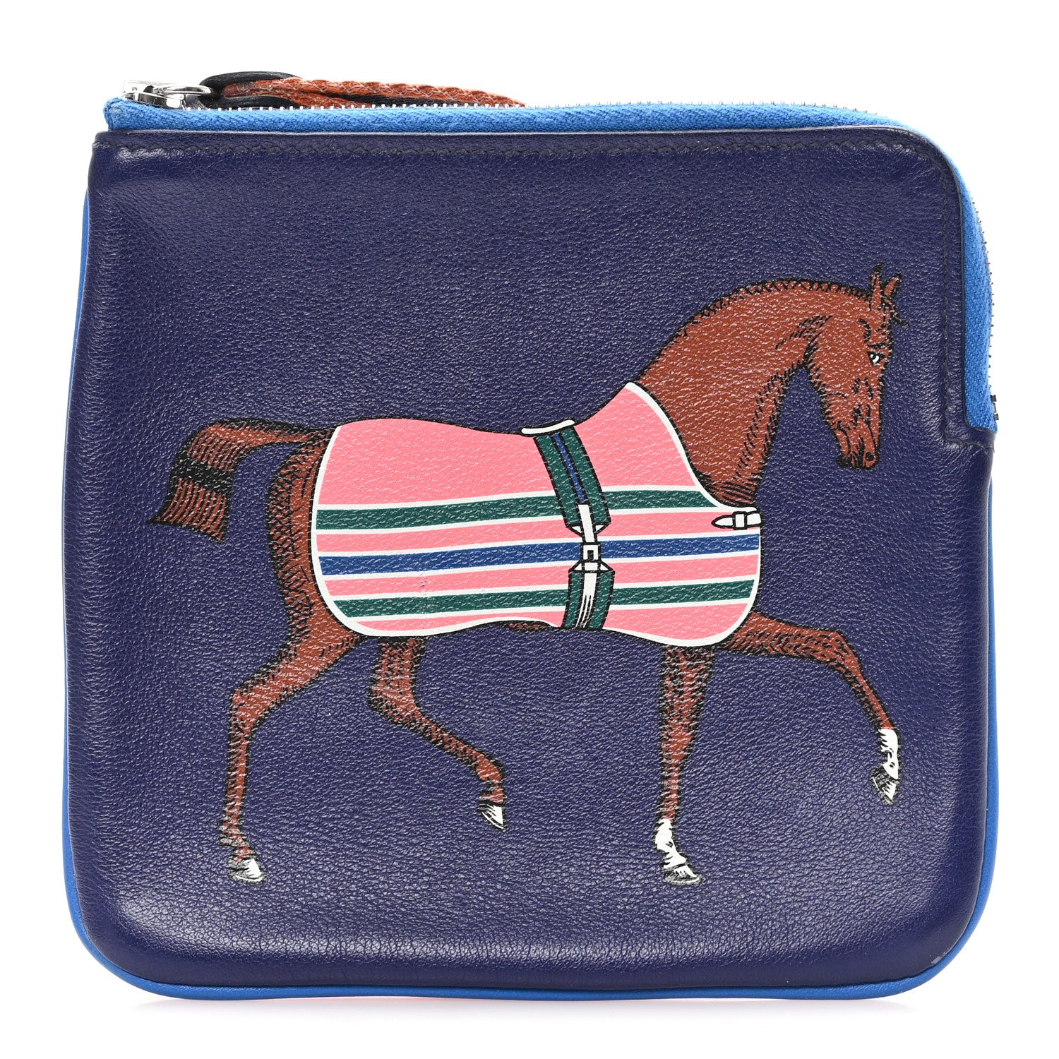 Hermes Swift Couverture Nouvelle Carre Pocket Pouch Bleu Encre Rose D'Ete 1 of 7