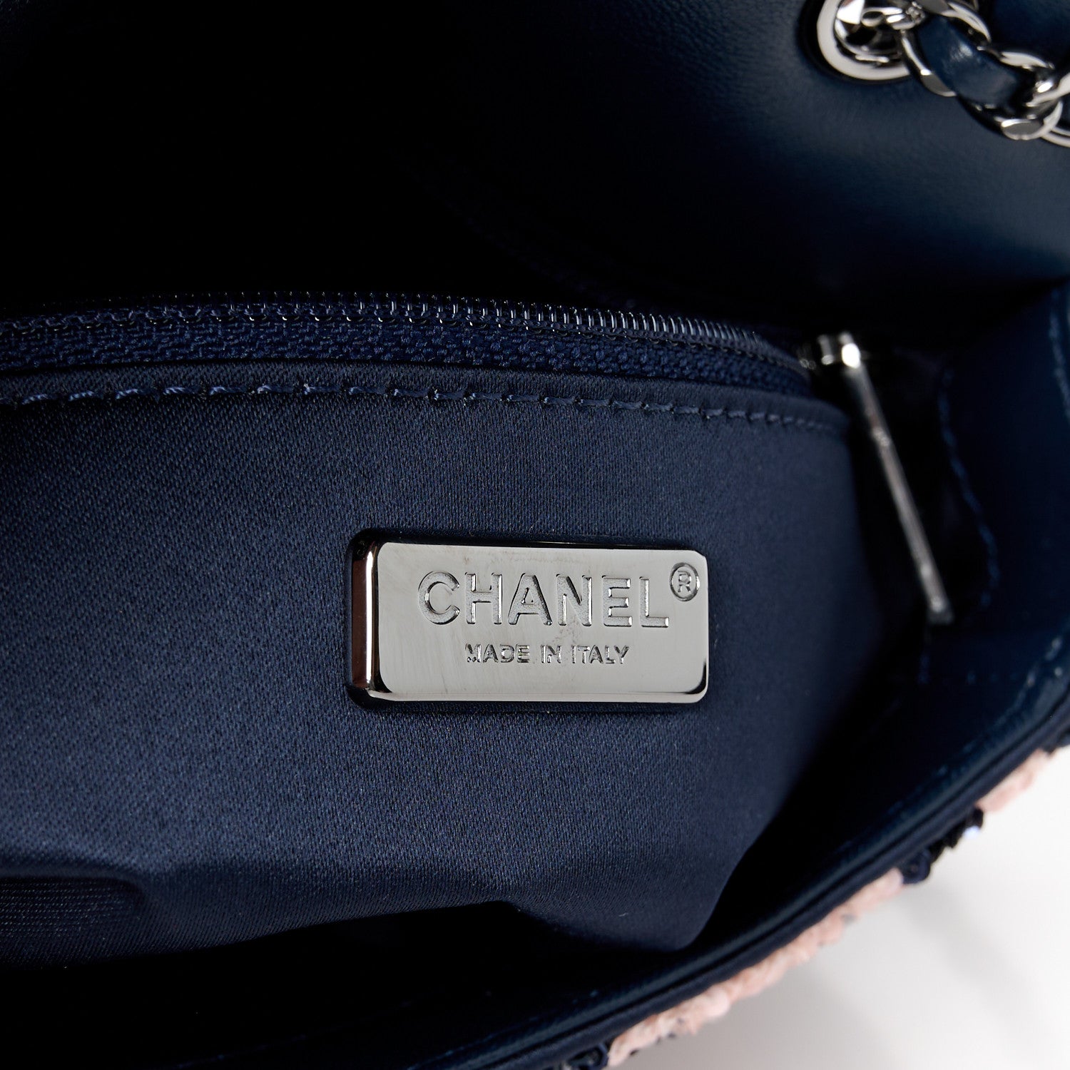 Chanel Sequin Mini Rectangular Flap Navy Pink 1739637 – FASHIONPHILE