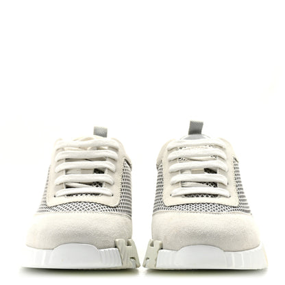 Hermes Air Mesh Suede Goatskin Bouncing Sneakers 39 Gris Lulea White 3 of 10