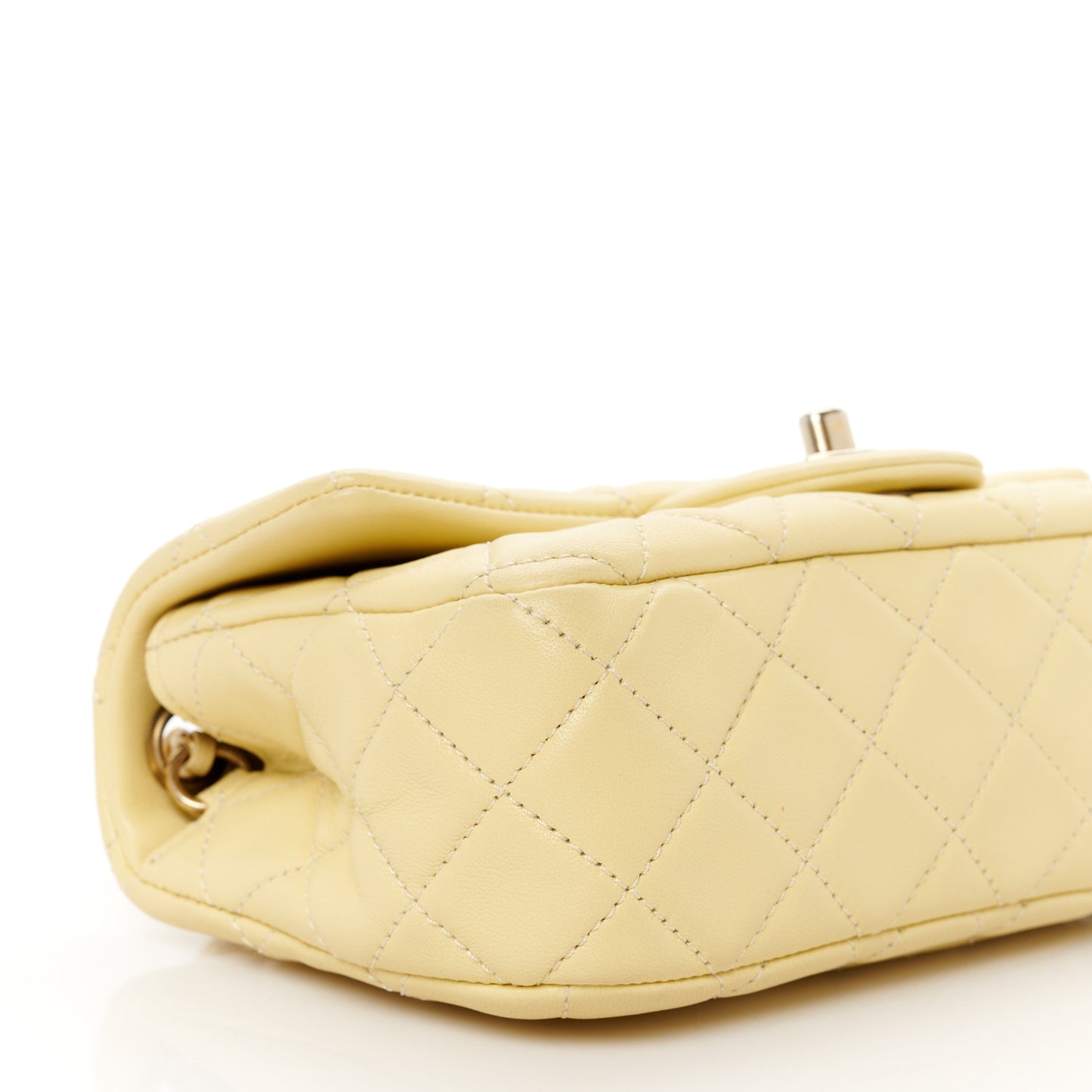 Lambskin Quilted Mini Rectangular Pearl Crush Flap Light Yellow