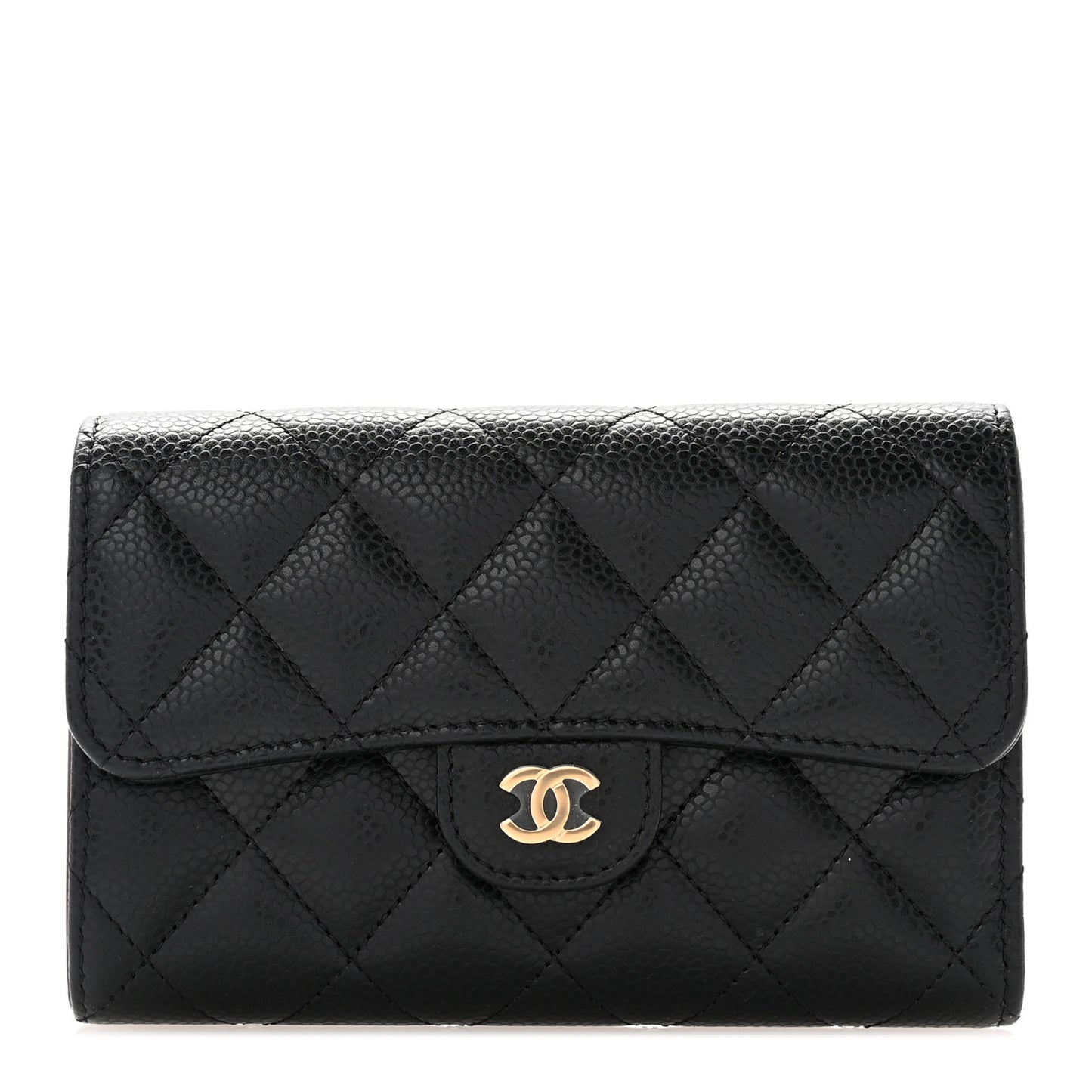 Caviar Quilted Medium Flap Wallet Black